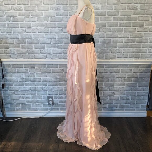 Vera Wang White Blush Pink Chiffon Dress Black Sash Ruffled Feminine Romantic 8 - Picture 12 of 12